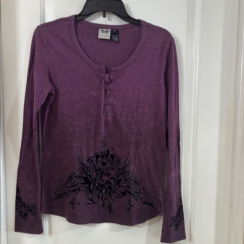 Purple Embellished Long Sleeve Top